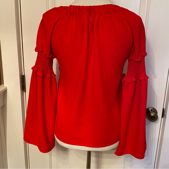 AMARYLLIS TOP BLOUSE RED RUCHED BUST SLEEVES WIDE BELL SIZE S - Picture 7 of 10